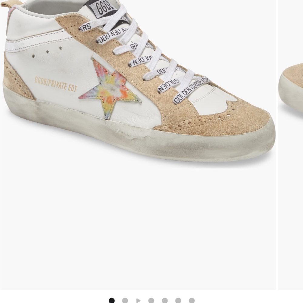 Golden Goose White and Tan Sneakers